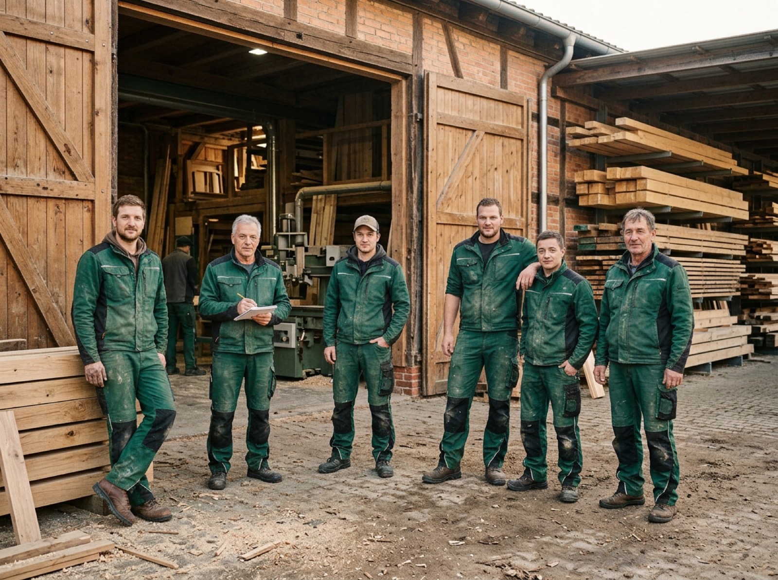 Das Team der Zimmerei Kerner GmbH vor der Abbundhalle